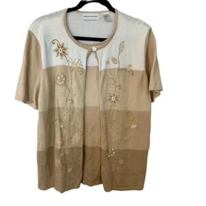 Alfred Dunner Women’s Short Sleeve Brown & White Floral Sweater Size XL GUC